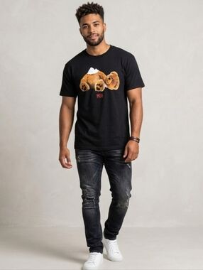 Trippie Redd 1400 Shirt Mens Large Black Teddy Bear Ripped Stuffed Graphic Rap